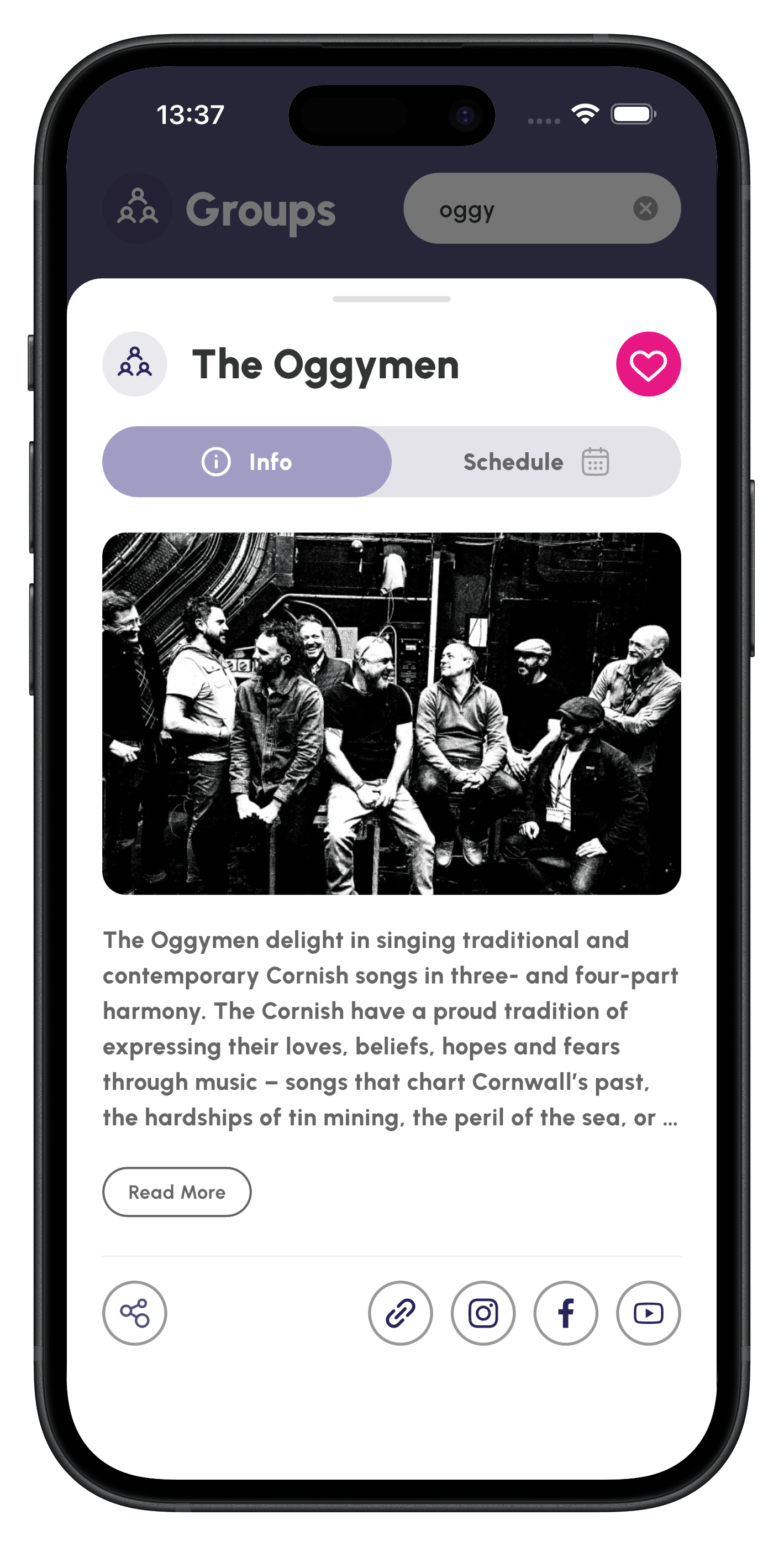 Falmouth Sea Shanty Festival app — schedule view
