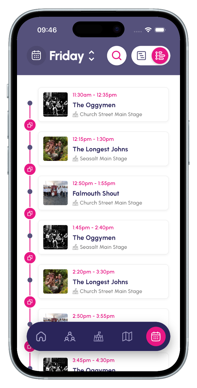 Personal schedule — Falmouth Sea Shanty Festival app