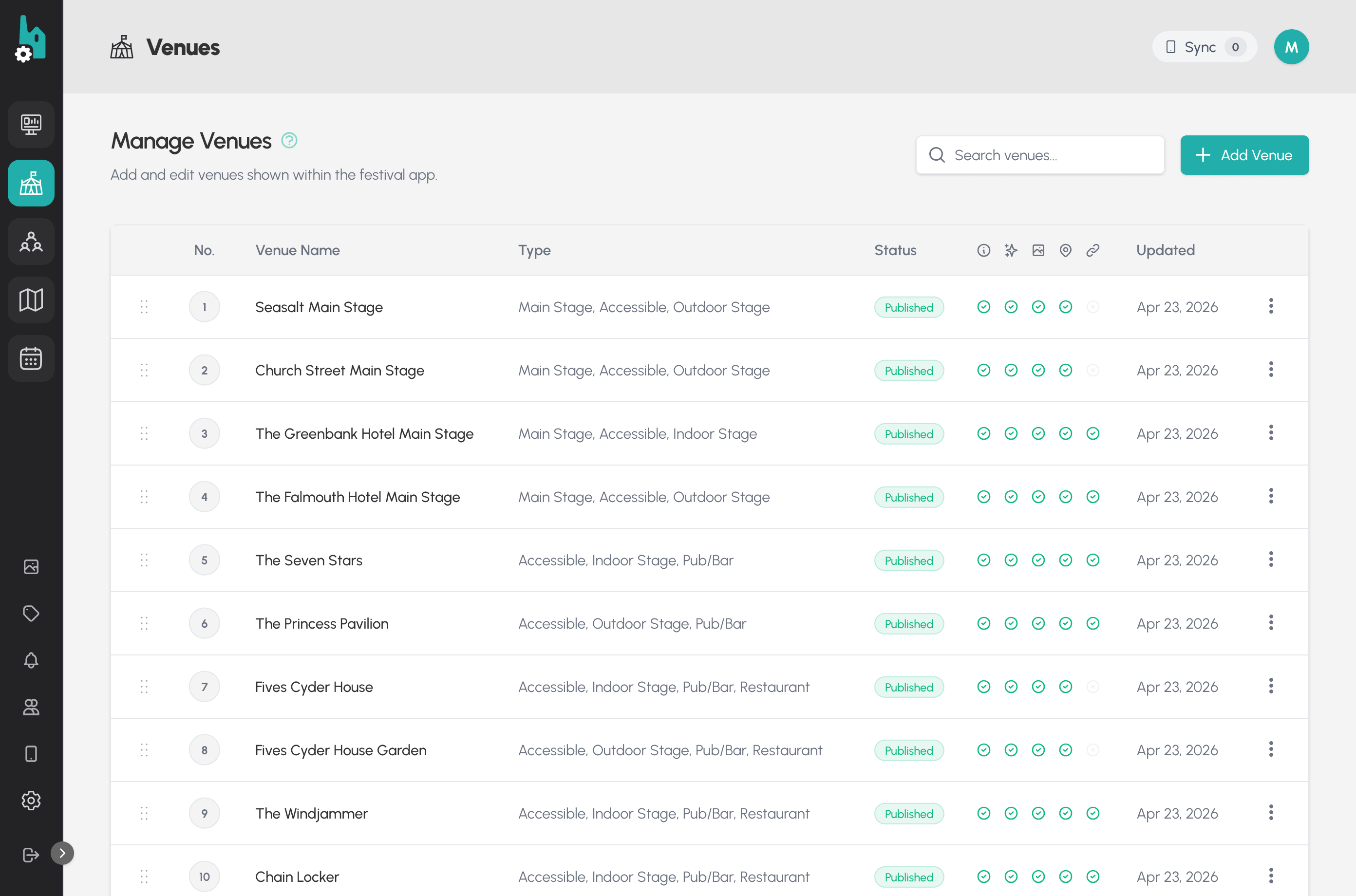 FestEngine CMS — stage schedule view