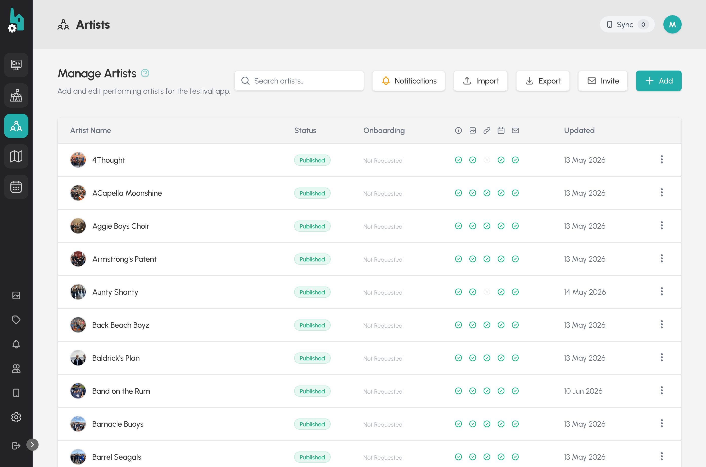 FestEngine CMS — artist management